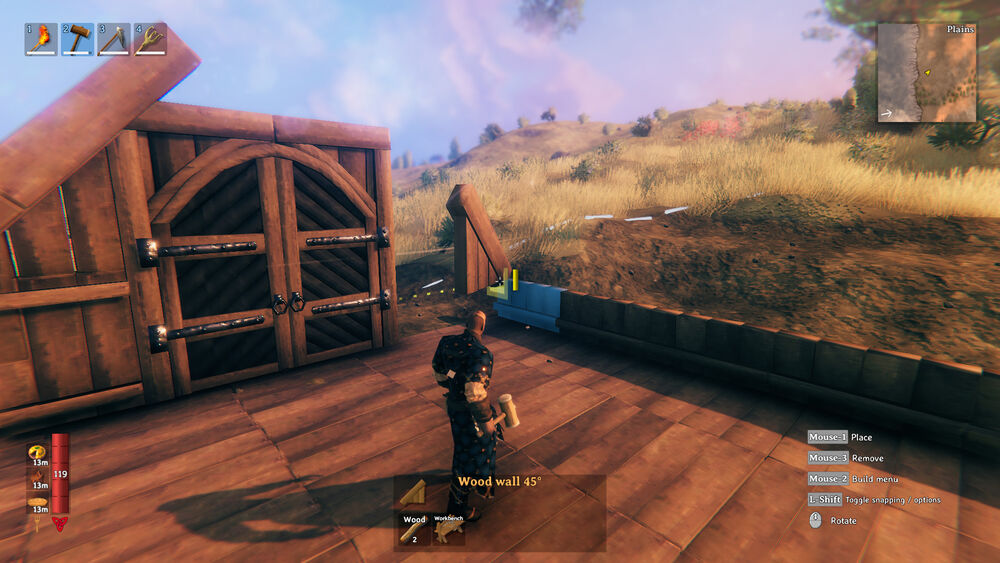 Official Valheim screenshot of building a wooden gate